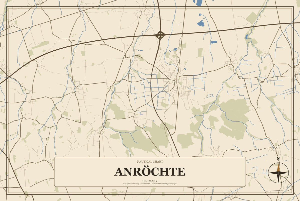 Anröchte, Germany City Map Aluminum Sign in Heritage Nautical style