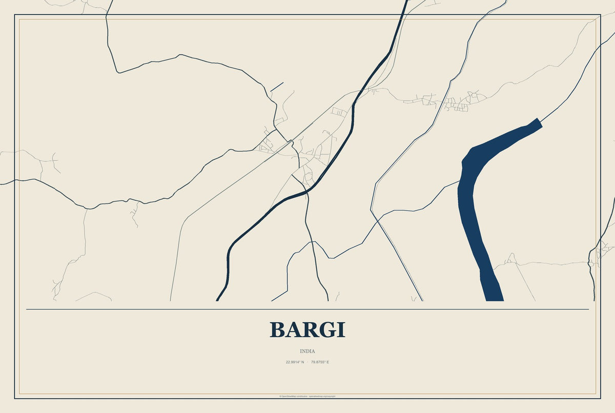 Bargi, India City Map Aluminum Sign in Coastal Cutout style