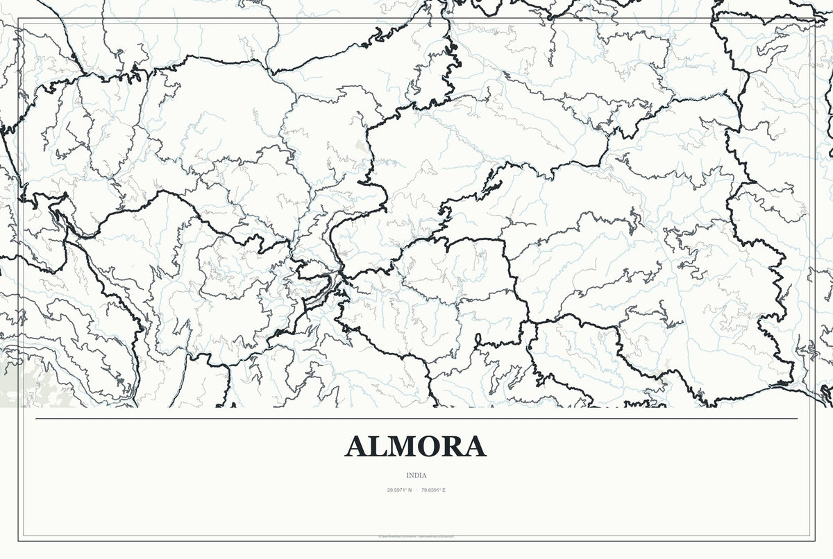 Almora, India City Map Aluminum Sign in Gallery Air style