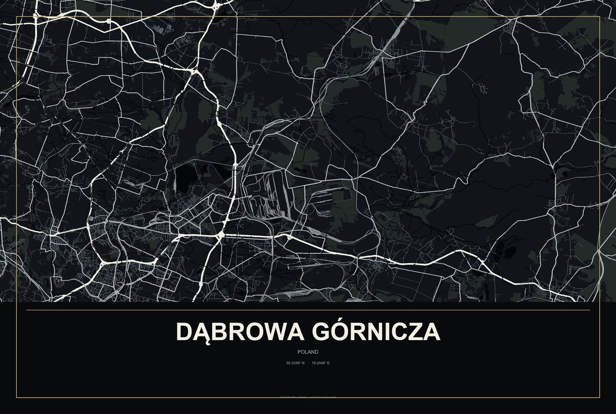 Dąbrowa Górnicza, Poland City Map Aluminum Sign in Metropolitan Noir style