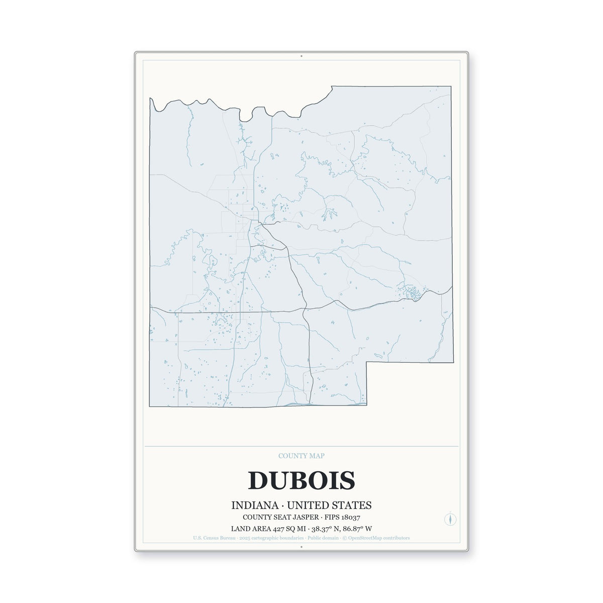 Dubois County, Indiana Map Aluminum Sign in Gallery Air style