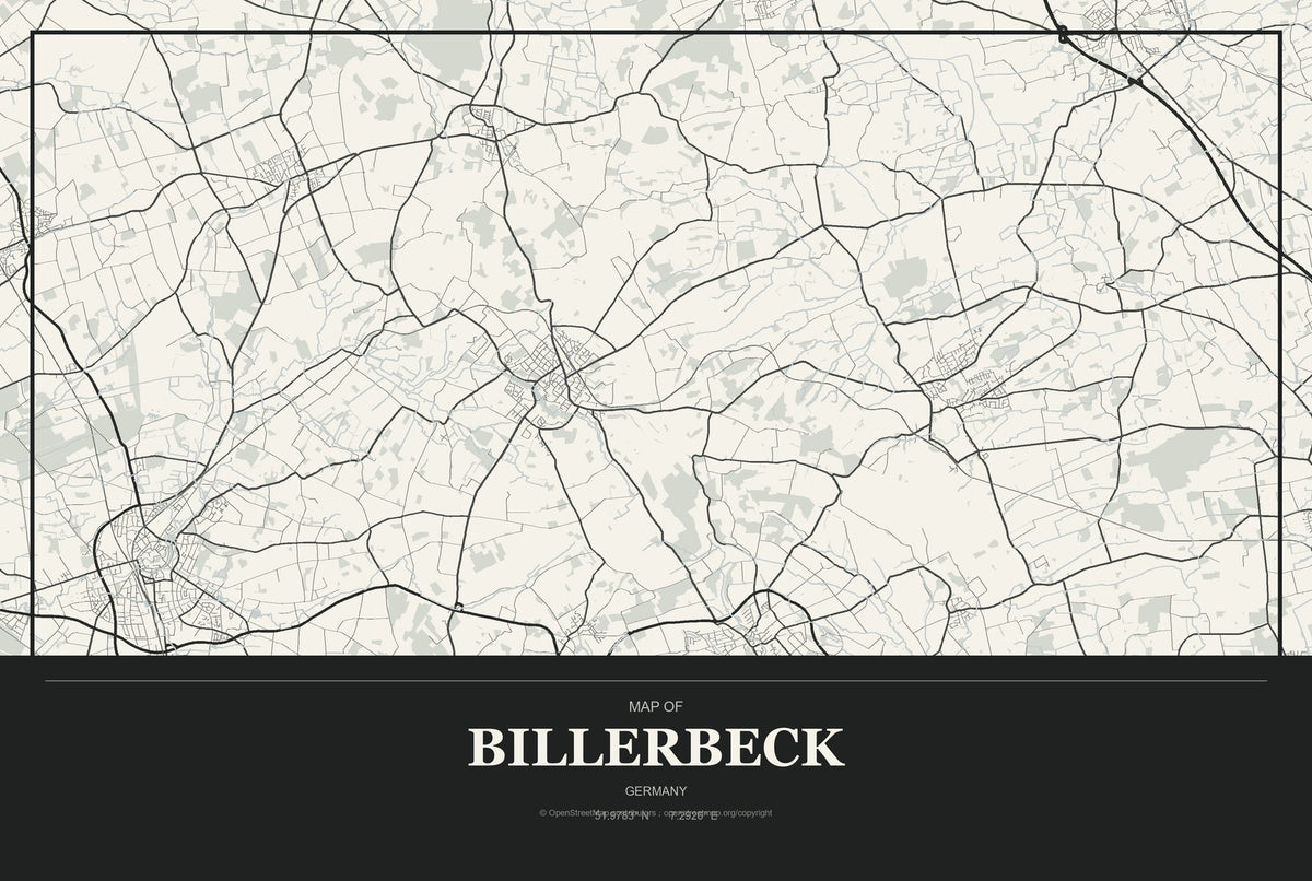 Billerbeck, Germany City Map Aluminum Sign in Museum Plaque style