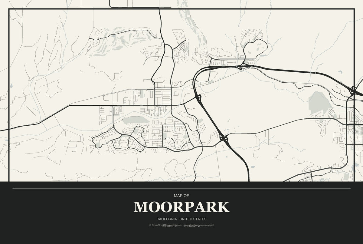 Moorpark, California City Map Aluminum Sign in Museum Plaque style