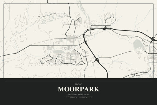 Moorpark, California City Map Aluminum Sign in Museum Plaque style