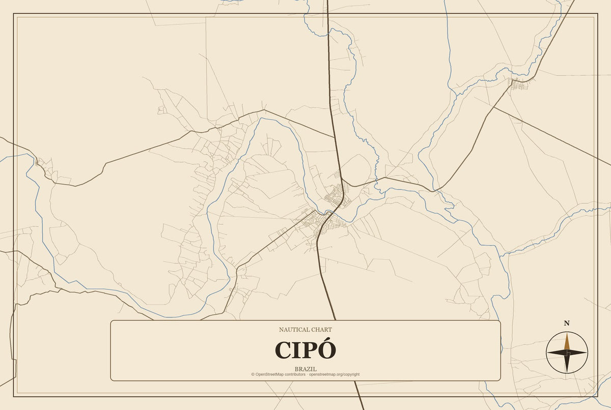 Cipó, Brazil City Map Aluminum Sign in Heritage Nautical style