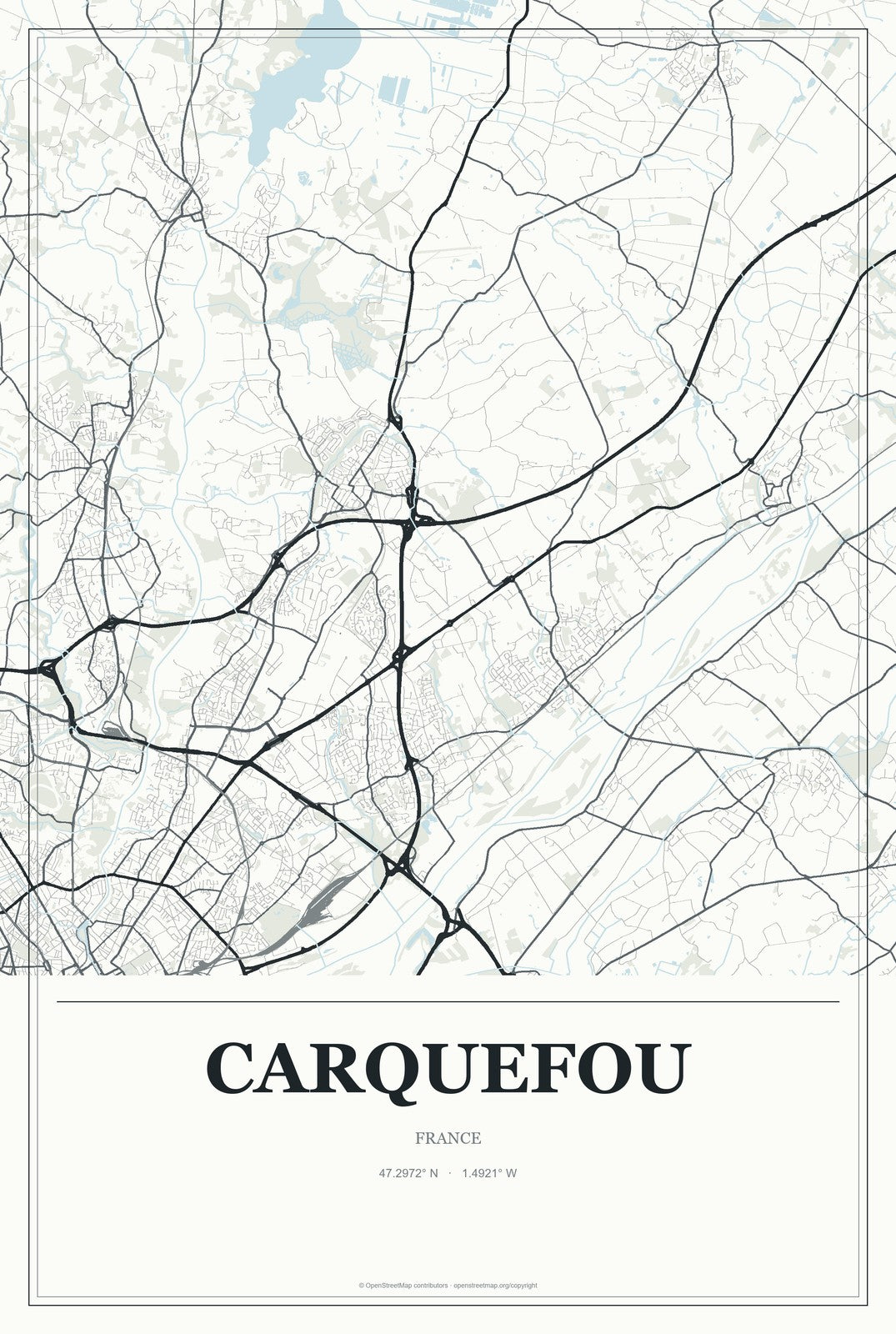 Carquefou, France City Map Aluminum Sign in Gallery Air style