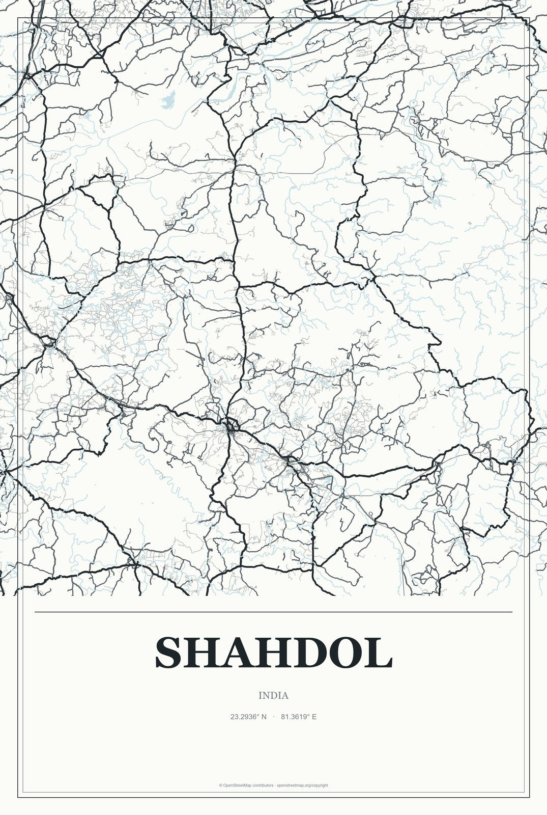 Shahdol, India City Map Aluminum Sign in Gallery Air style