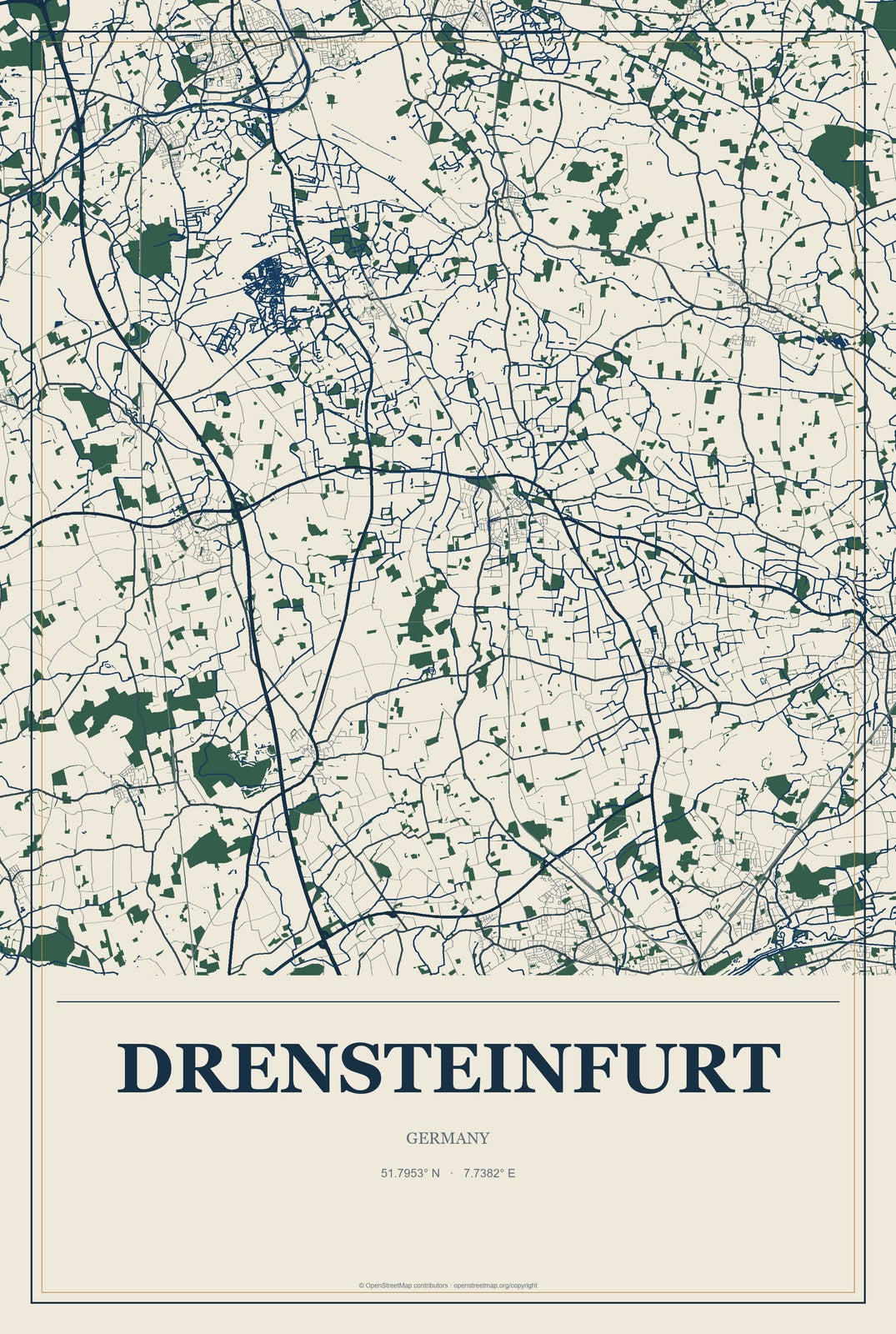 Drensteinfurt, Germany City Map Aluminum Sign in Coastal Cutout style