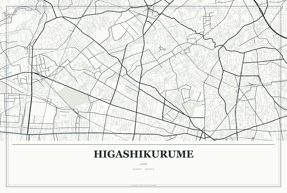 Higashikurume, Japan City Map Aluminum Sign in Gallery Air style
