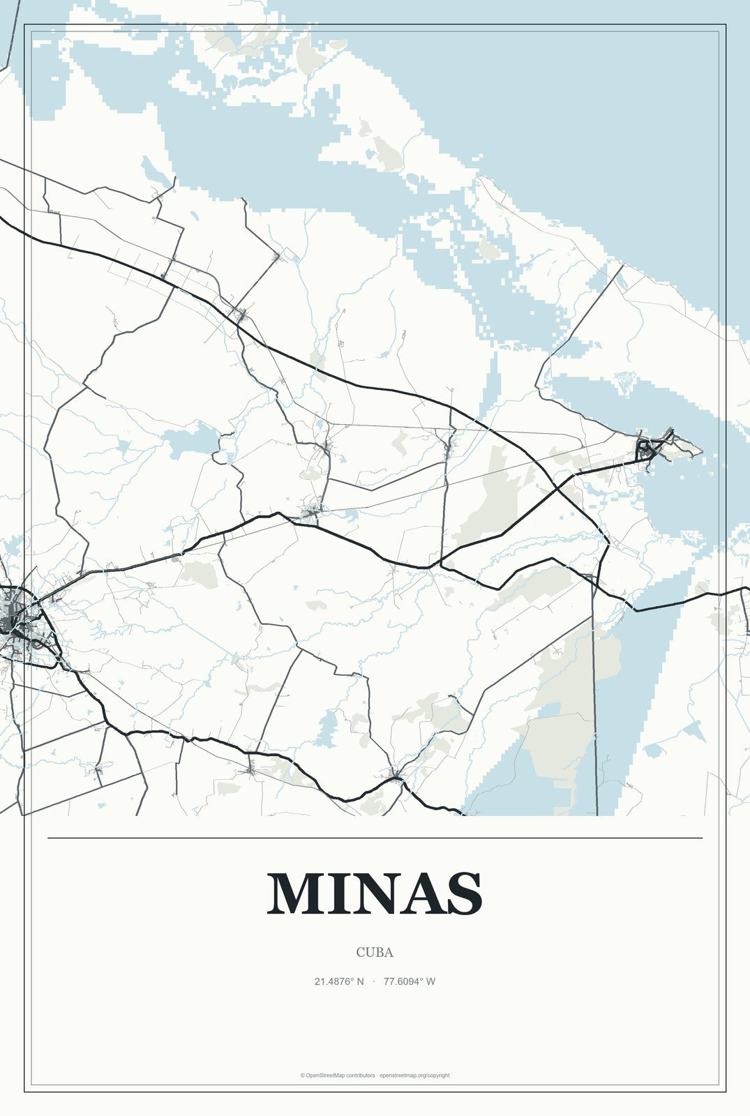 Minas, Cuba City Map Aluminum Sign in Gallery Air style