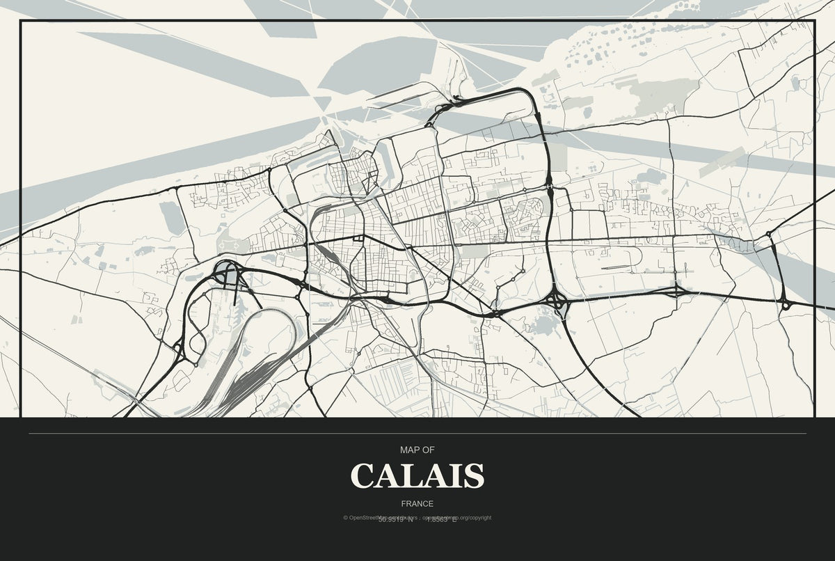 Calais, France City Map Aluminum Sign in Museum Plaque style