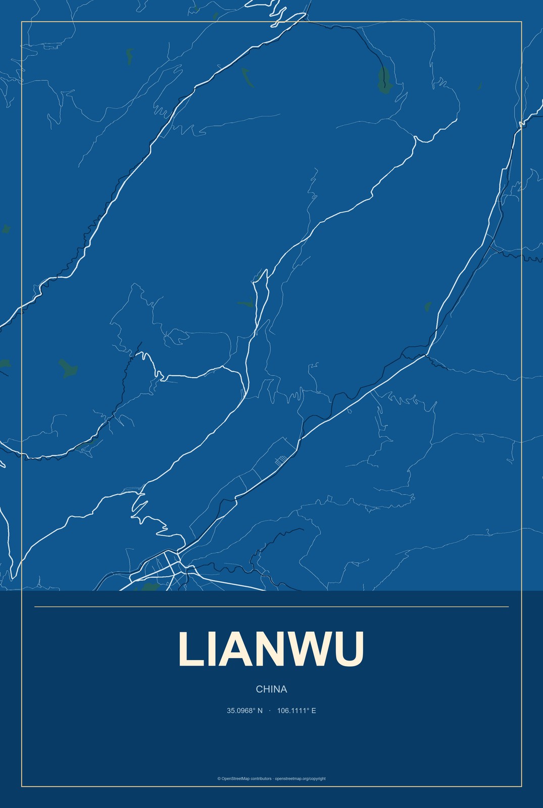 Lianwu, China City Map Aluminum Sign in Harbor Cobalt style
