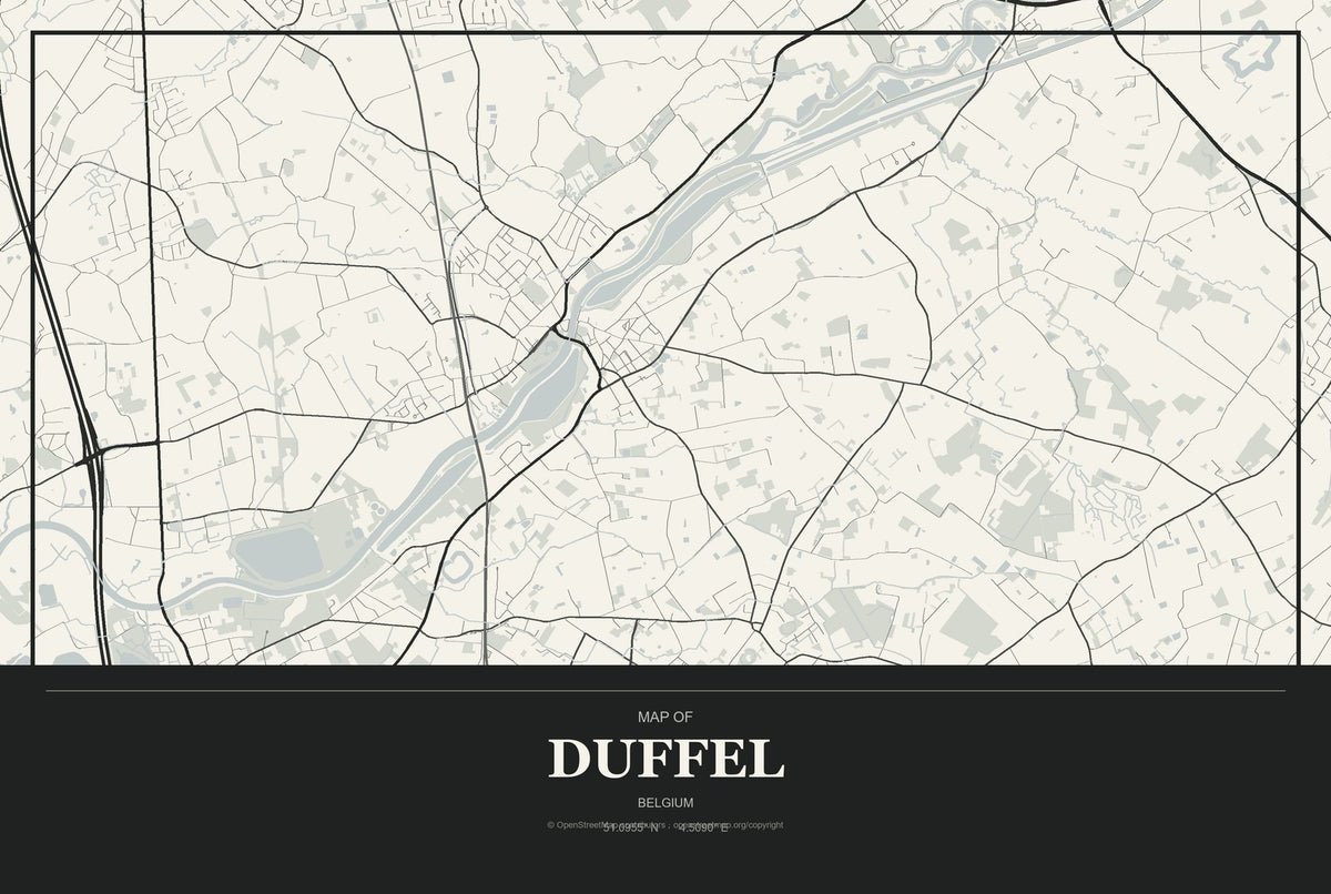 Duffel, Belgium City Map Aluminum Sign in Museum Plaque style