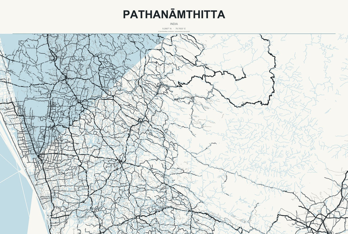 Pathanāmthitta, India City Map Aluminum Sign in Headline Atlas style