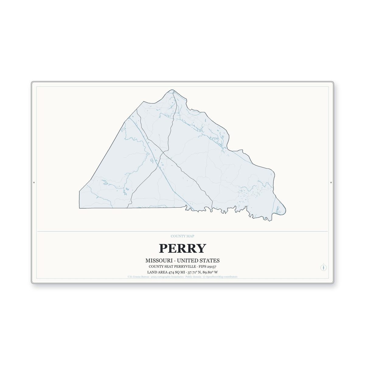 Perry County, Missouri Map Aluminum Sign in Gallery Air style