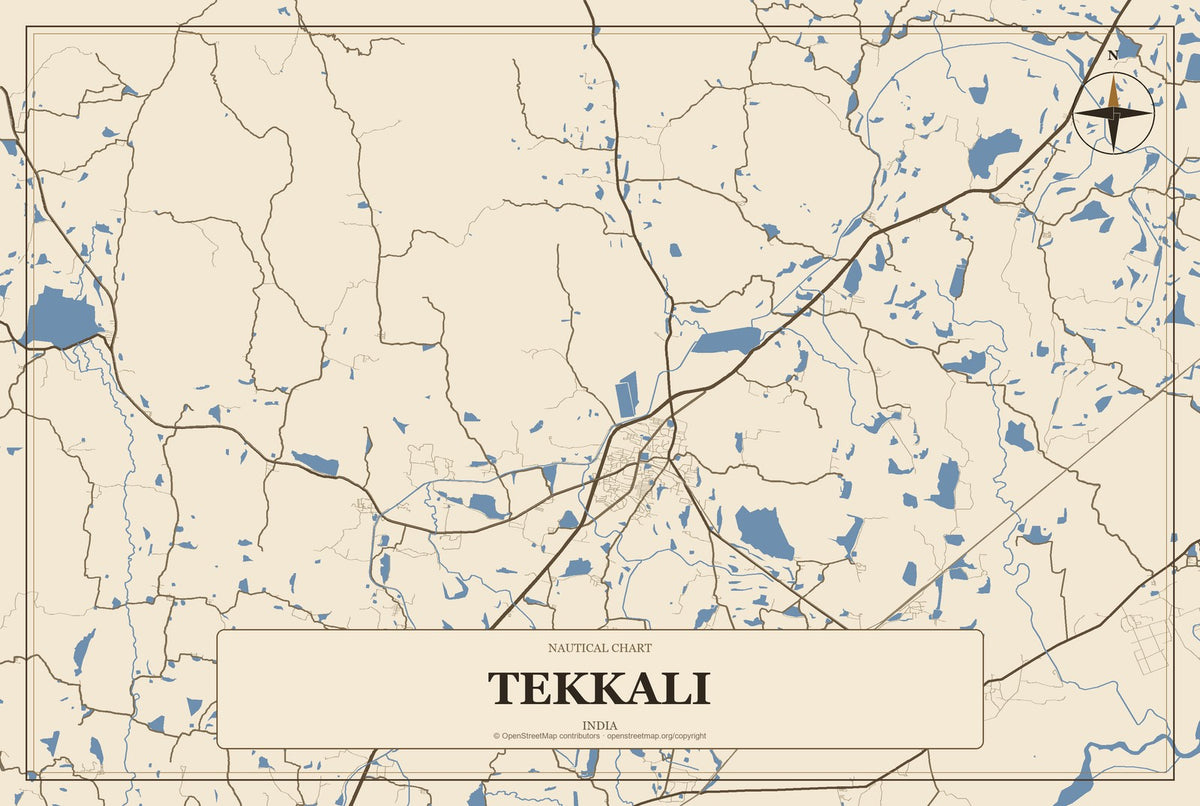 Tekkali, India City Map Aluminum Sign in Heritage Nautical style