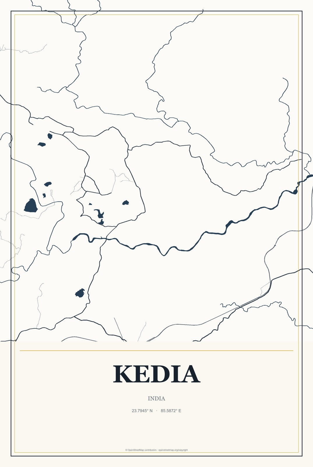 Kedia, India City Map Aluminum Sign in Citrine Modern style