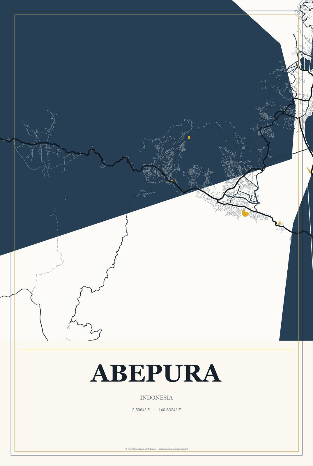 Abepura, Indonesia City Map Aluminum Sign in Citrine Modern style