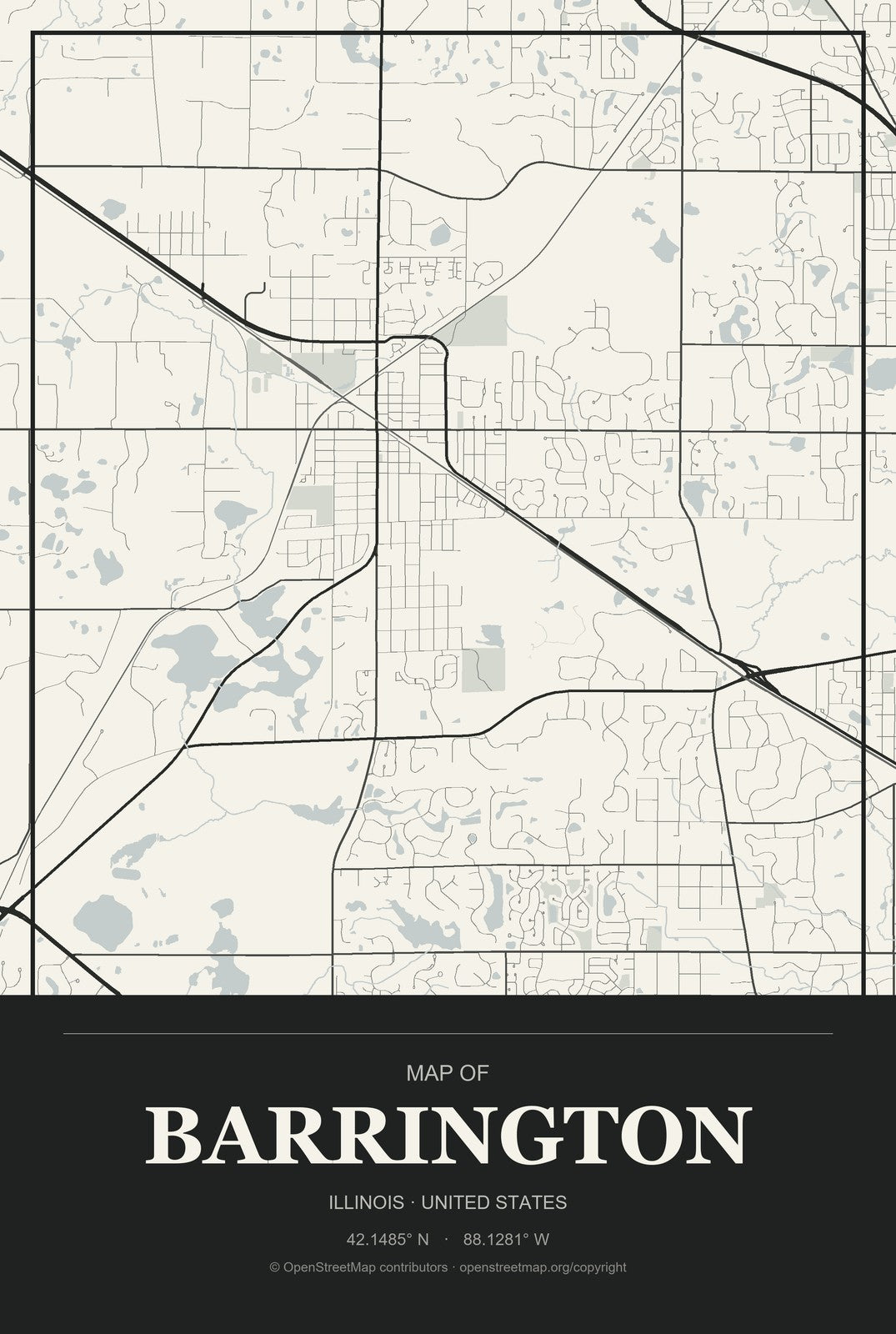 Barrington, Illinois City Map Aluminum Sign in Museum Plaque style