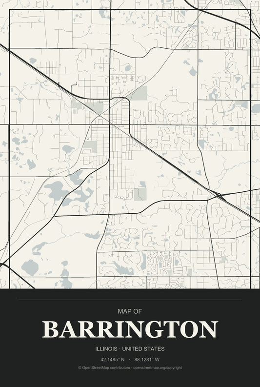 Barrington, Illinois City Map Aluminum Sign in Museum Plaque style