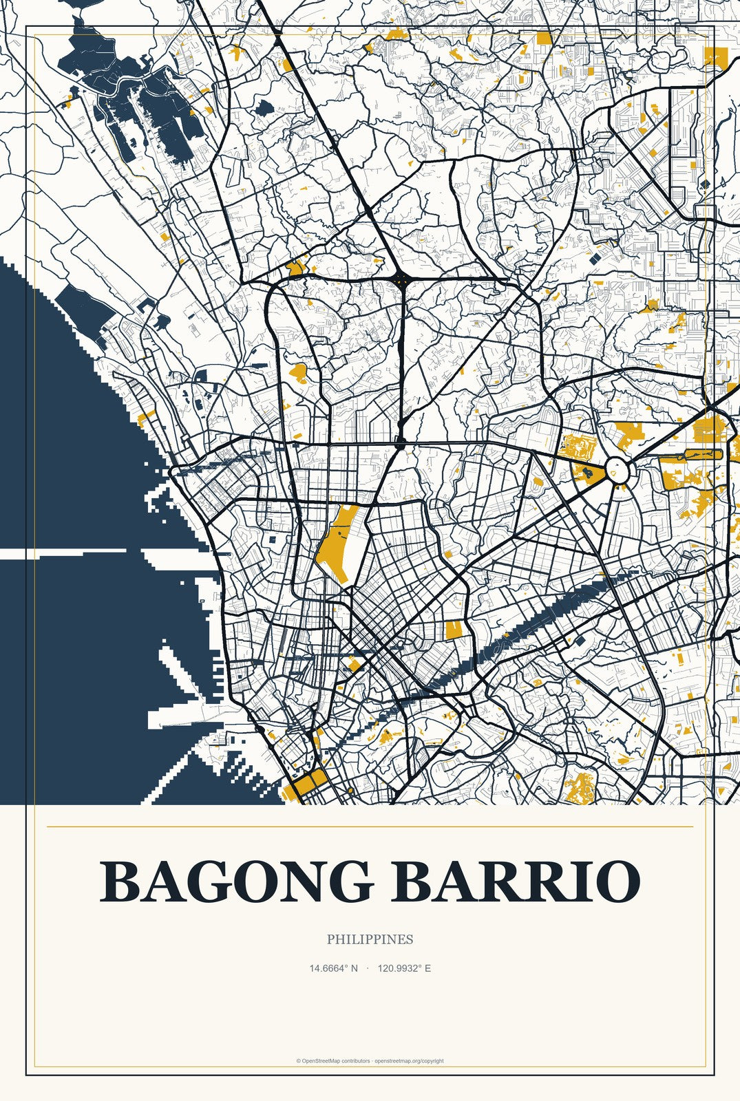 Bagong Barrio, Philippines City Map Aluminum Sign in Citrine Modern style