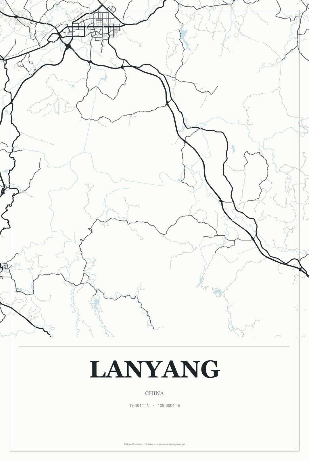 Lanyang, China City Map Aluminum Sign in Gallery Air style