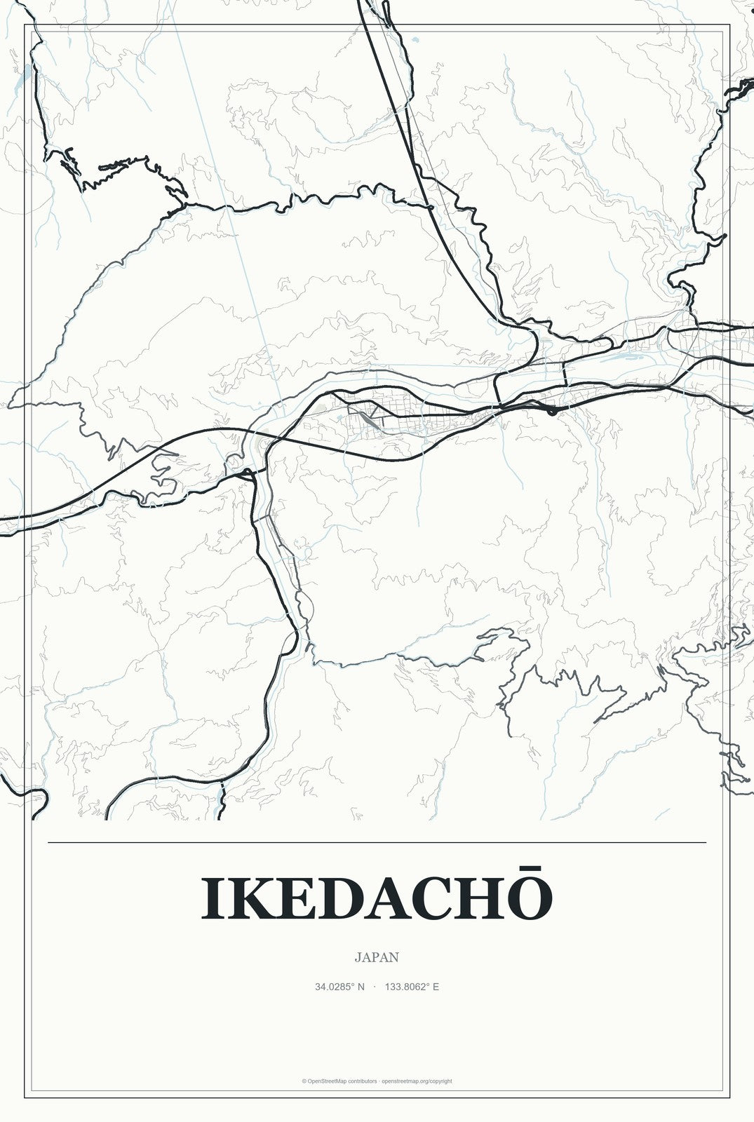 Ikedachō, Japan City Map Aluminum Sign in Gallery Air style