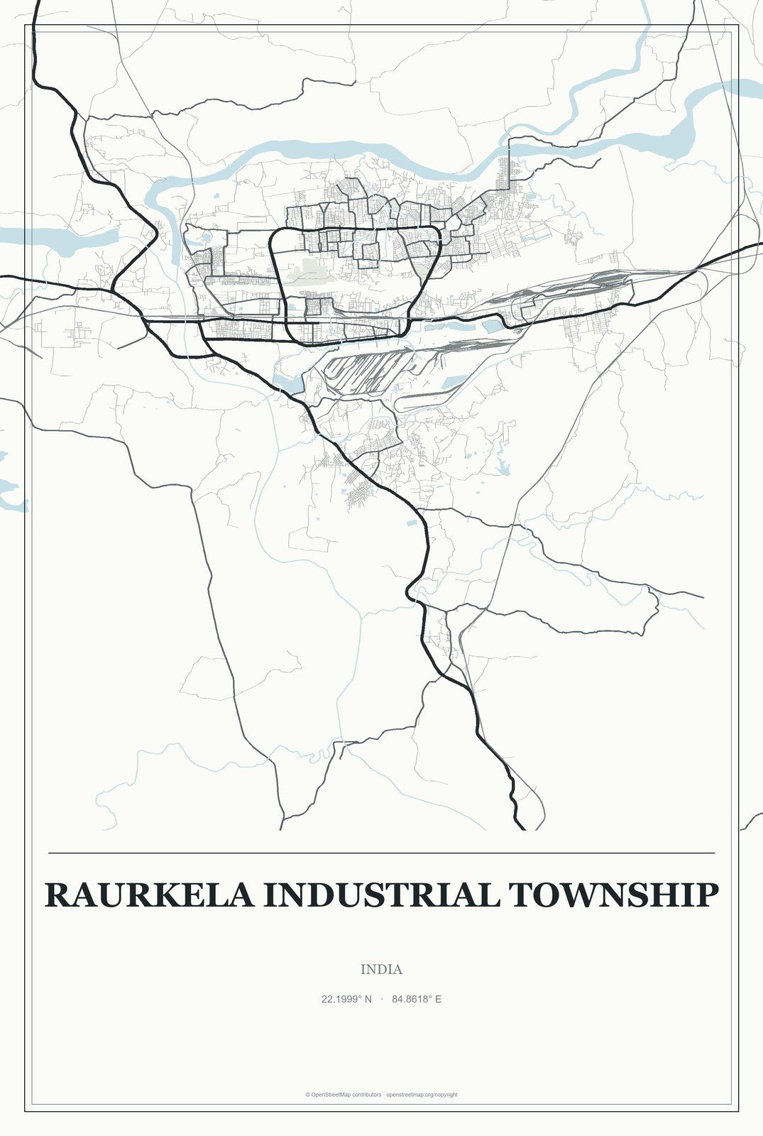 Raurkela Industrial Township, India City Map Aluminum Sign in Gallery Air style