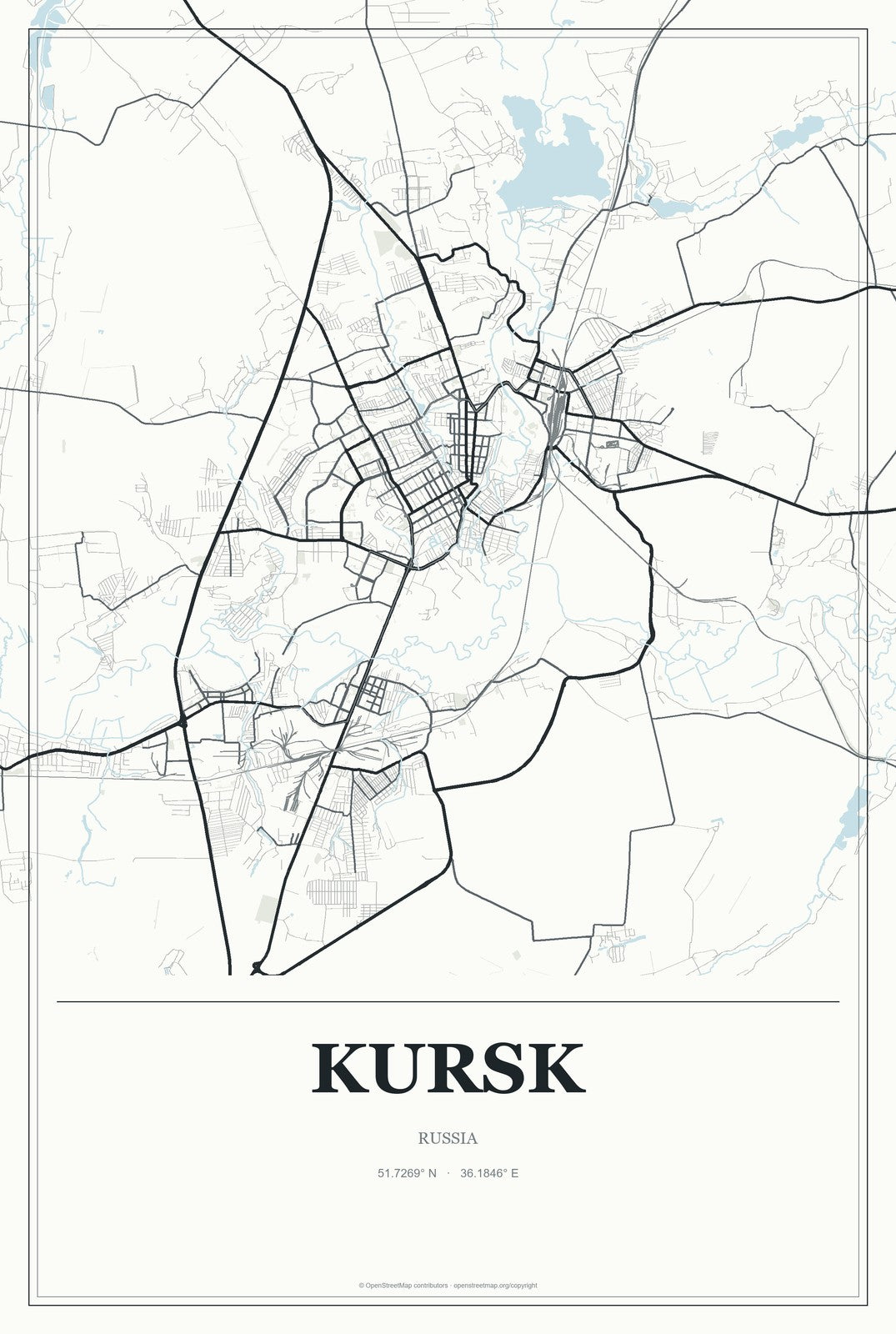 Kursk, Russia City Map Aluminum Sign in Gallery Air style