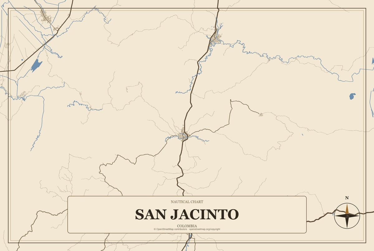 San Jacinto, Colombia City Map Aluminum Sign in Heritage Nautical style