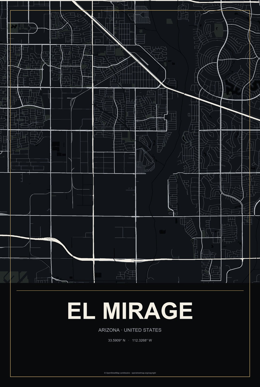 El Mirage, Arizona City Map Aluminum Sign in Metropolitan Noir style