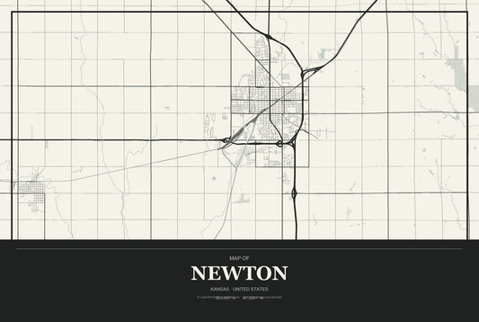 Newton, Kansas City Map Aluminum Sign in Museum Plaque style