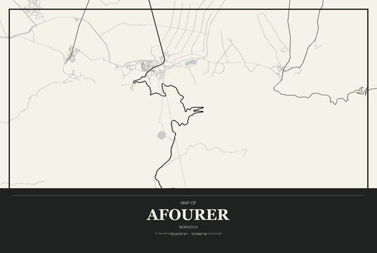 Afourer, Morocco City Map Aluminum Sign in Museum Plaque style