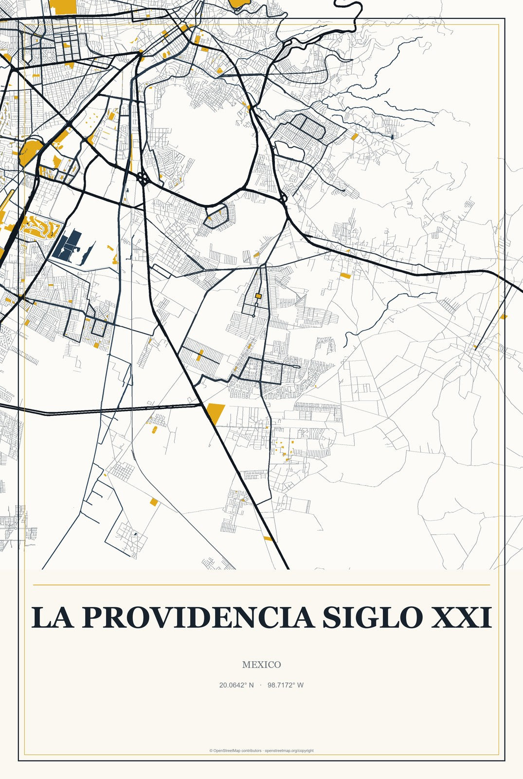 La Providencia Siglo XXI, Mexico City Map Aluminum Sign in Citrine Modern style