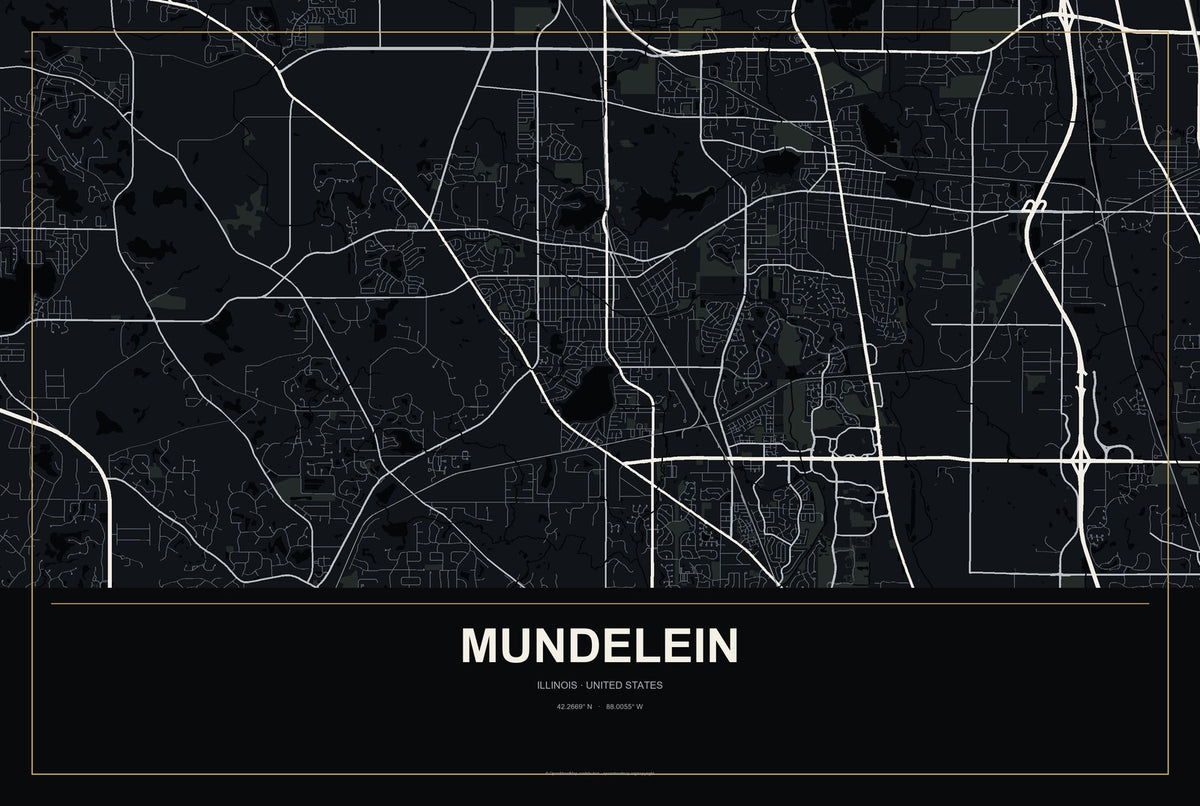 Mundelein, Illinois City Map Aluminum Sign in Metropolitan Noir style