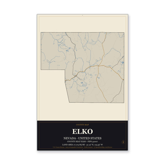 Elko County, Nevada Map Aluminum Sign in Museum Plaque style