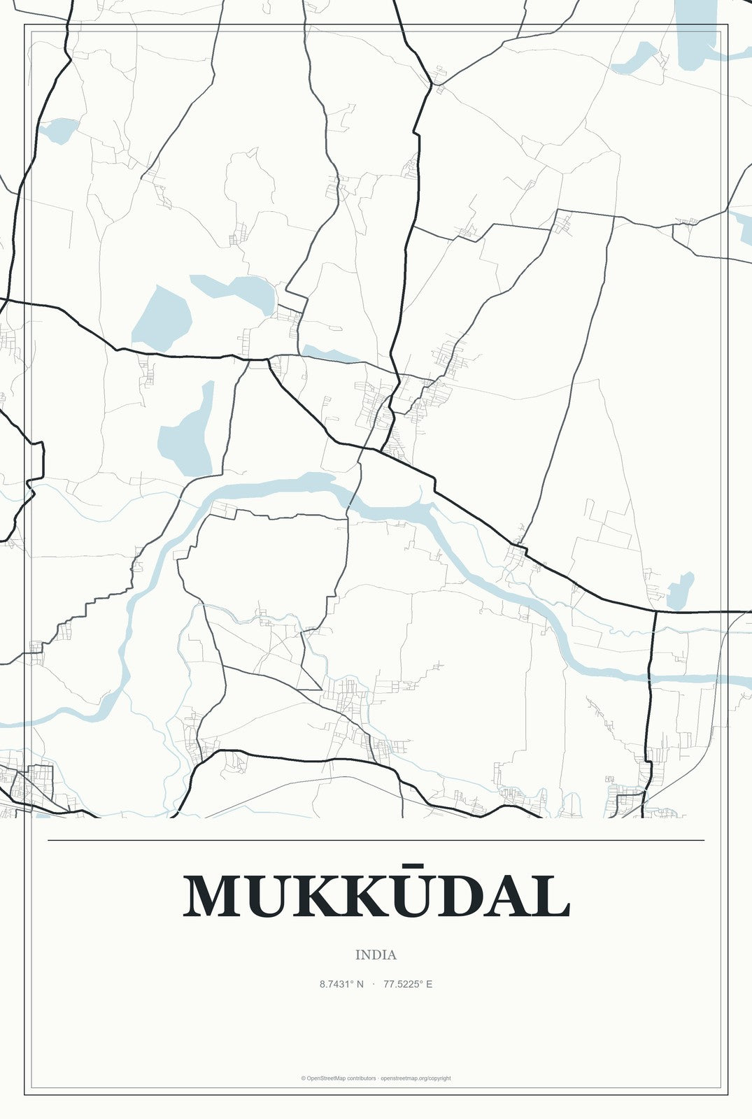 Mukkūdal, India City Map Aluminum Sign in Gallery Air style
