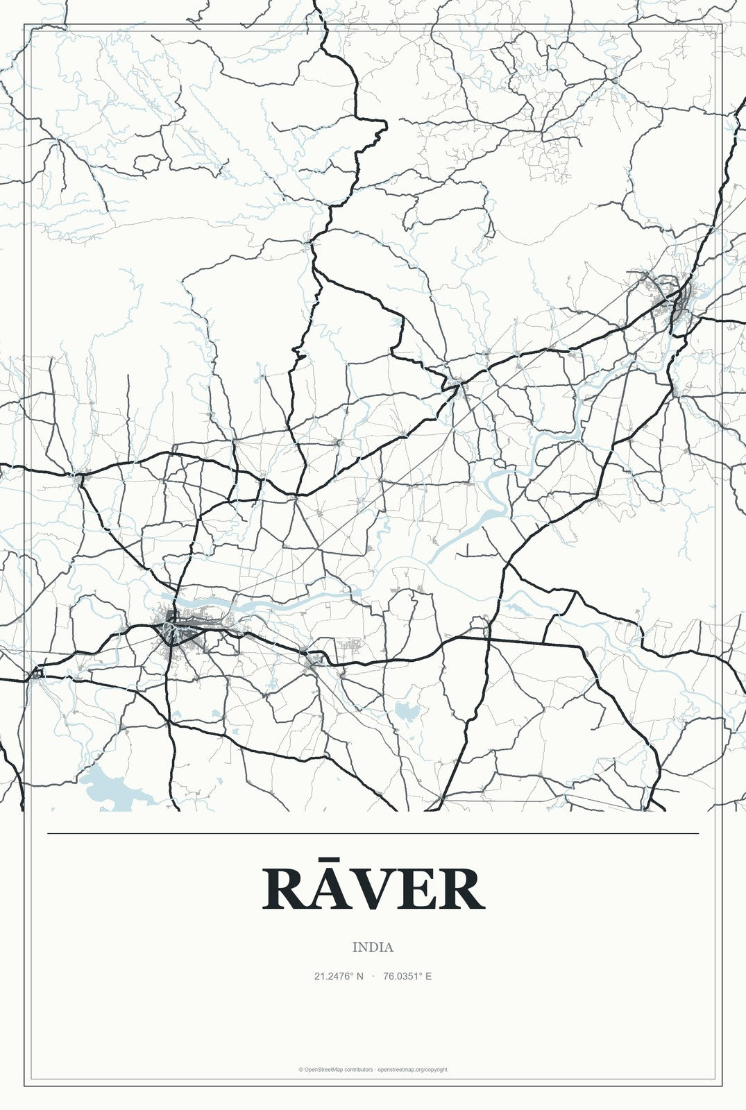 Rāver, India City Map Aluminum Sign in Gallery Air style