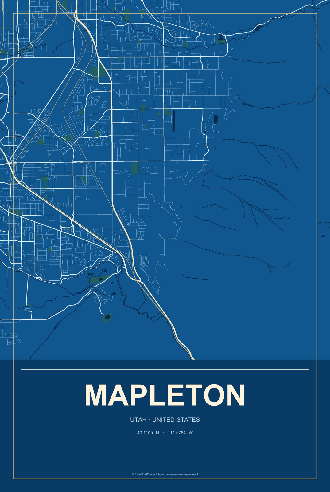 Mapleton, Utah City Map Aluminum Sign in Harbor Cobalt style
