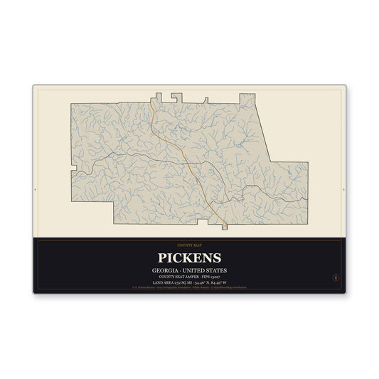 Pickens County, Georgia Map Aluminum Sign in Museum Plaque style