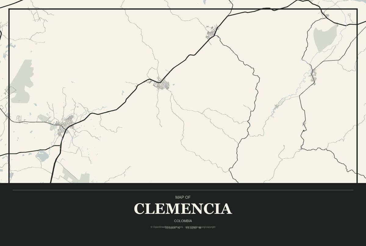 Clemencia, Colombia City Map Aluminum Sign in Museum Plaque style