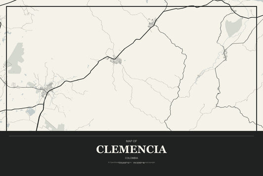 Clemencia, Colombia City Map Aluminum Sign in Museum Plaque style