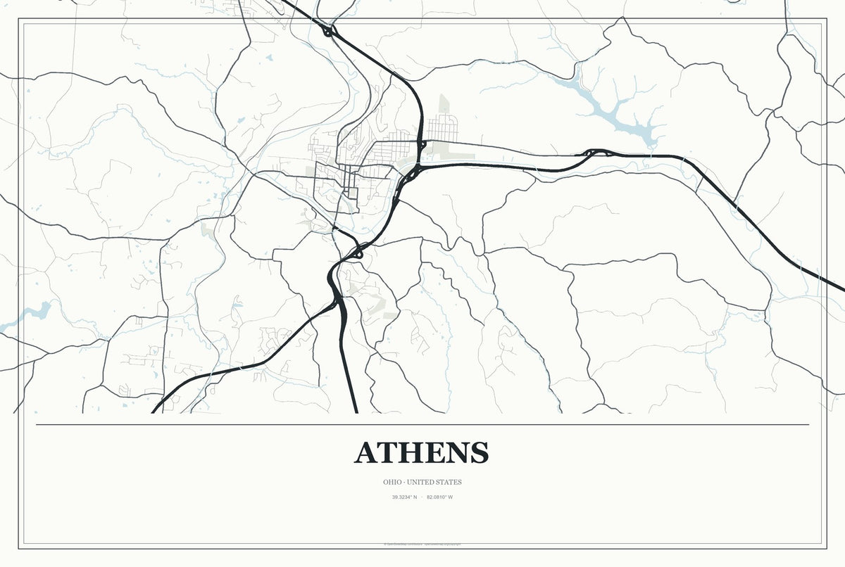 Athens, Ohio City Map Aluminum Sign in Gallery Air style