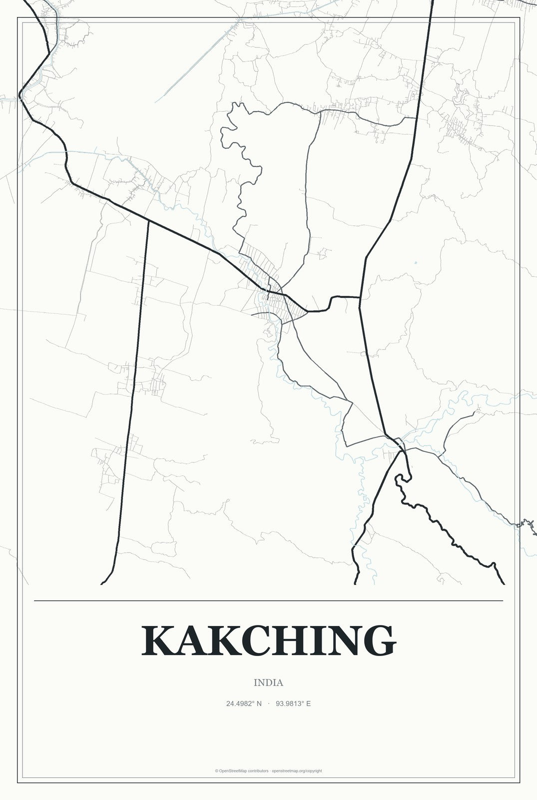 Kakching, India City Map Aluminum Sign in Gallery Air style