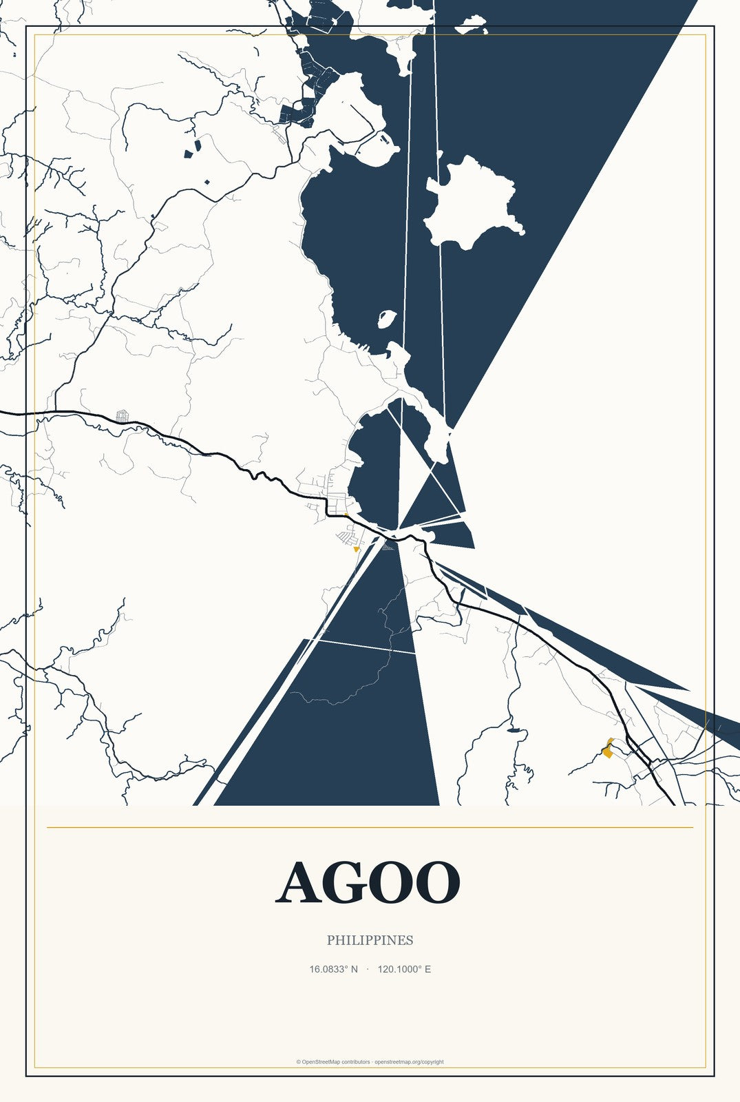 Agoo, Philippines City Map Aluminum Sign in Citrine Modern style