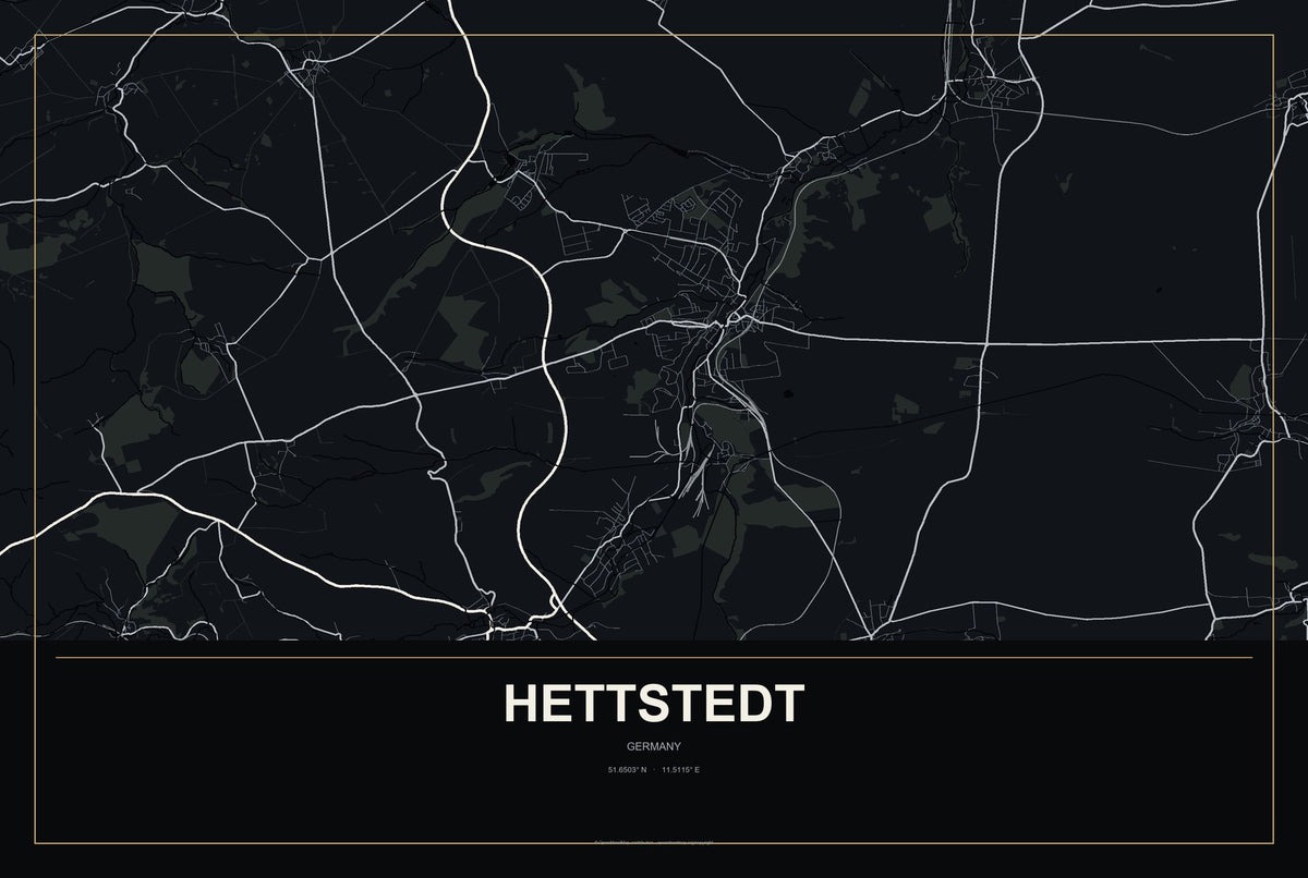Hettstedt, Germany City Map Aluminum Sign in Metropolitan Noir style