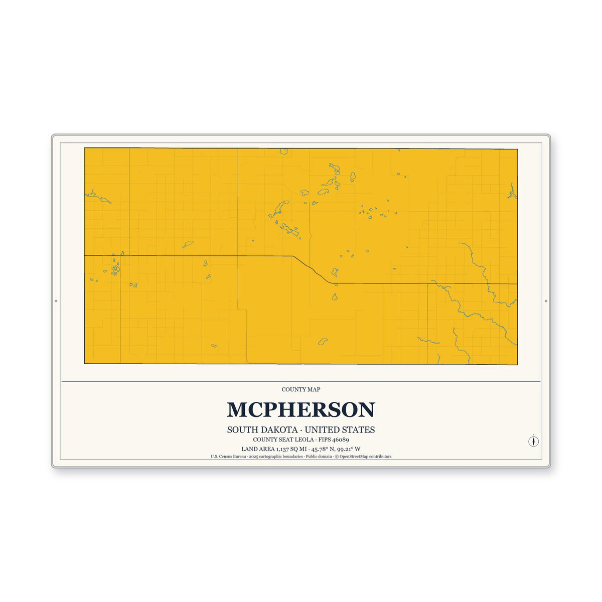 McPherson County, South Dakota Map Aluminum Sign in Citrine Modern style
