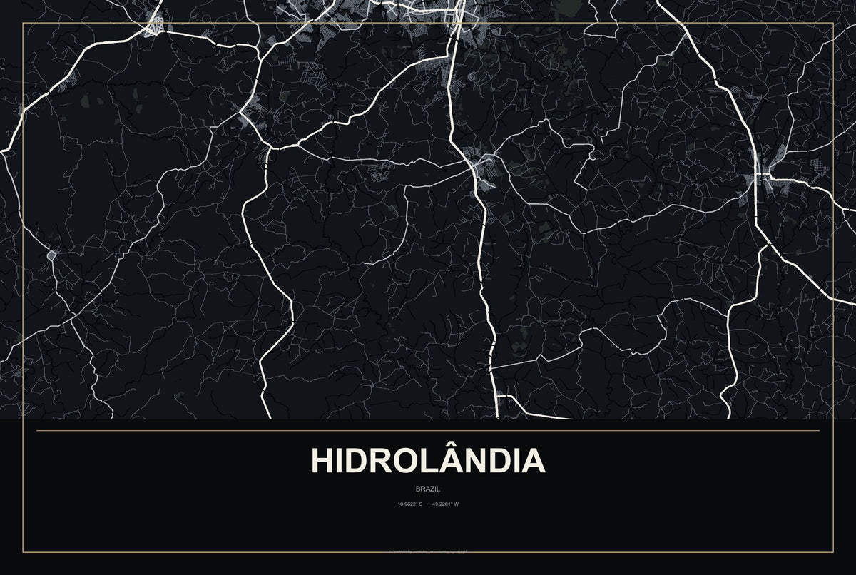 Hidrolândia, Ceará, Brazil City Map Aluminum Sign in Metropolitan Noir style