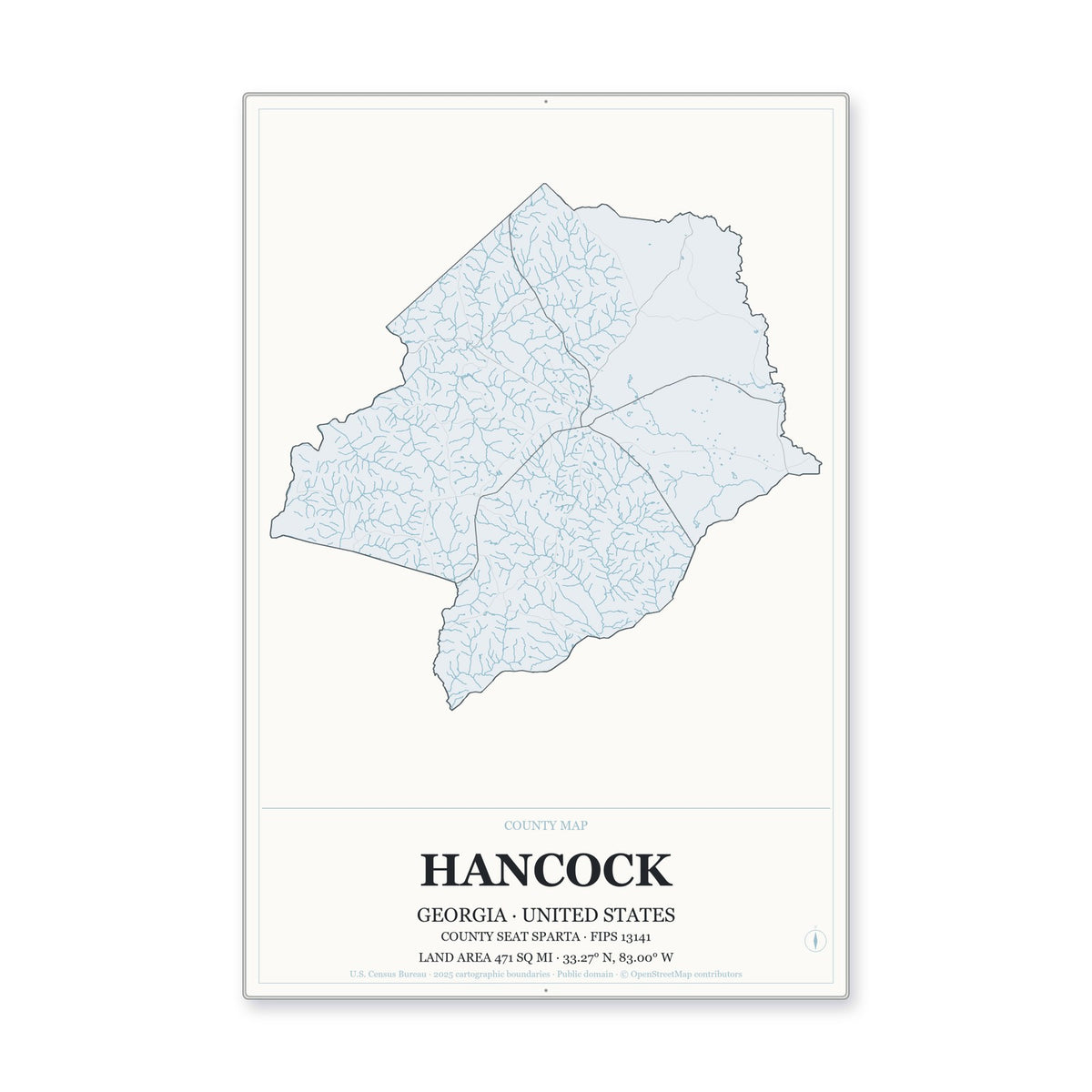 Hancock County, Georgia Map Aluminum Sign in Gallery Air style