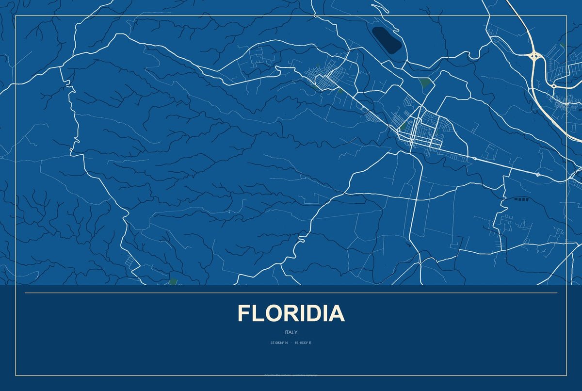 Floridia, Italy City Map Aluminum Sign in Harbor Cobalt style